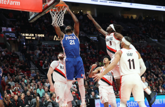 恩比德32+9哈登16+9+14 利拉德25分开拓者95-105不敌76人 恩比德32+9哈登16+9+14 利拉德25分开拓者95-105不敌76人