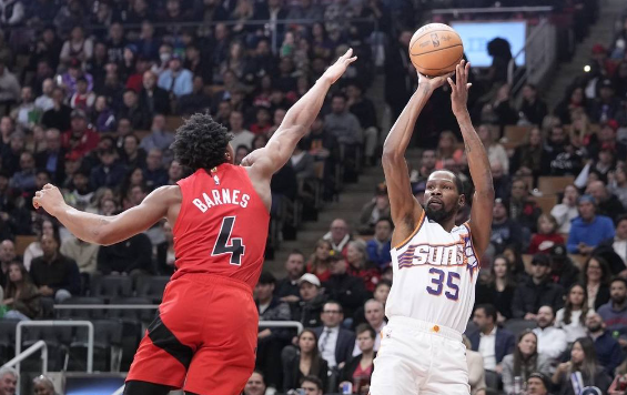 杜兰特空砍30分布克8分 猛龙五人得分上双112-105终结太阳7连胜 