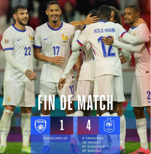 欧国联-法国4-1以色列收获两连胜 卡马文加恩昆库破门贡多齐传射 欧国联-法国4-1以色列收获两连胜 卡马文加恩昆库破门贡多齐传射