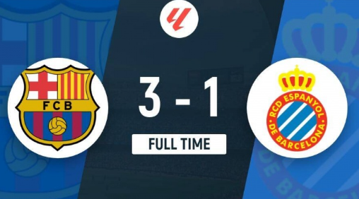 西甲-巴萨3-1战胜西班牙人，奥尔莫双响，拉菲破门