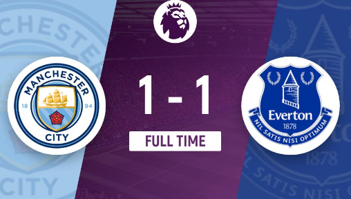 英超-曼城1-1战平埃弗顿，B席首开记录，哈兰德失点