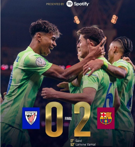 西超杯-巴萨2-0毕巴进决赛 加维传射 亚马尔复出破门