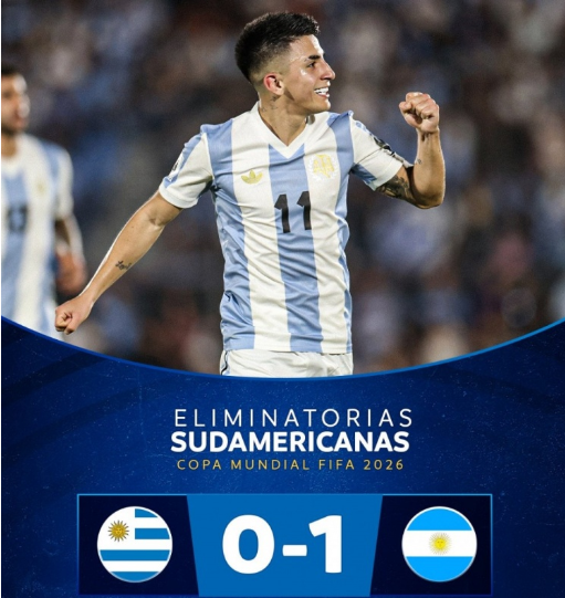 世预赛-阿根廷1-0乌拉圭6分领跑 阿尔马达世界波制胜 小蜘蛛献助攻