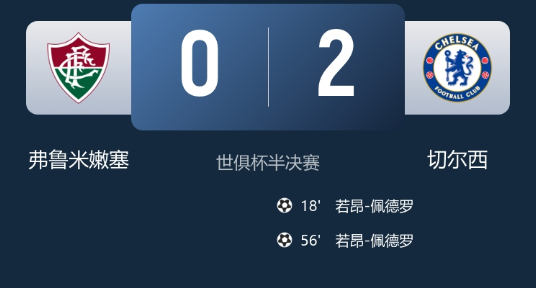 世俱杯-切尔西2-0弗鲁米嫩塞进决赛 若昂-佩德罗精彩双响